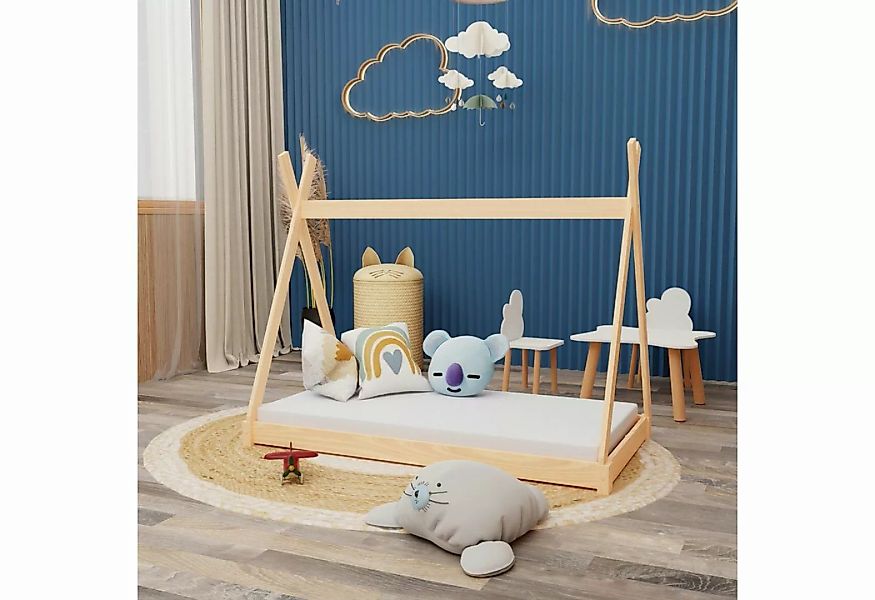 HAGO Kinderbett Montessori Kinderbett 140x70cm natur Tipi Spielbett Zeltfor günstig online kaufen