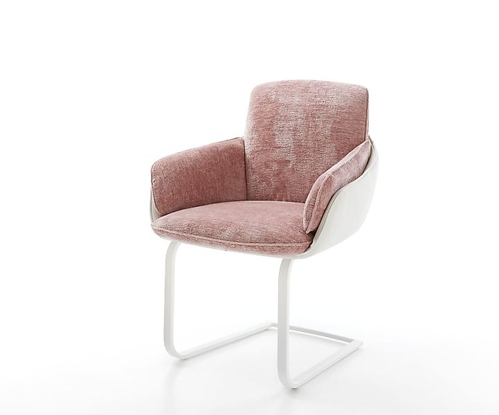 Freischwinger Luan-Flex mit Armlehnen Materialmix Echtleder Weiß-Pastellbla günstig online kaufen