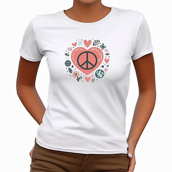 Banco T-Shirt Damen Herz Frieden Liebe Sommershirt Kurzarm langlebiger Druc günstig online kaufen