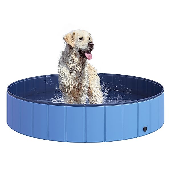 PawHut Hundepool großes Schwimmbad für Hunde Planschbecken aus PVC Holz Bla günstig online kaufen