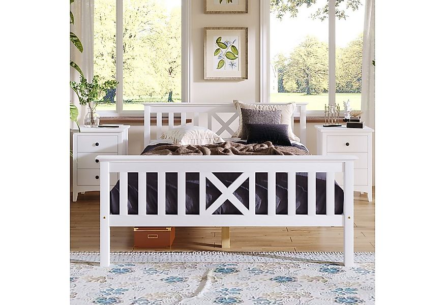 Flieks Massivholzbett, Doppelbett Kinderbett mit Lattenrost 140x200cm Kiefe günstig online kaufen