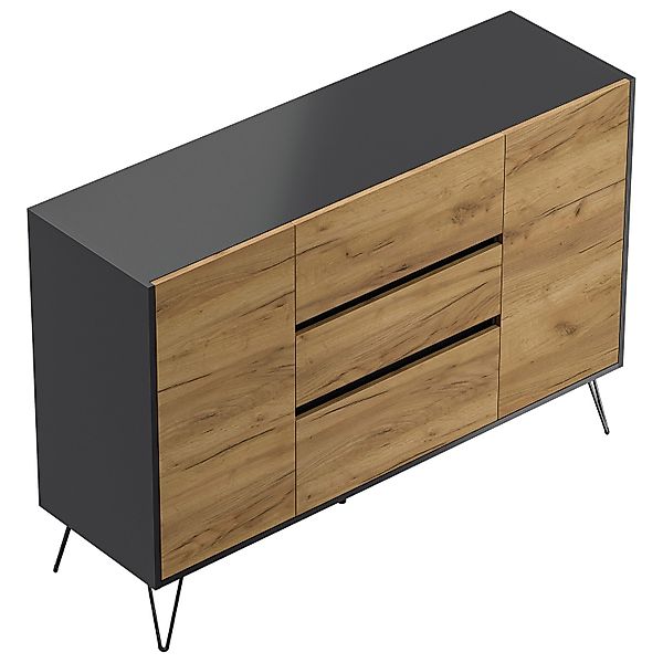 Posseik Sideboard Industrial N 3 Schubladen 2 Türen 140 cm Grafit Eiche Fro günstig online kaufen