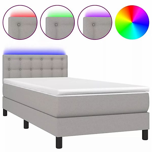 Vidaxl Boxspringbett Mit Matratze & Led Hellgrau 80x200 Cm Stoff günstig online kaufen
