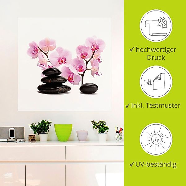 Artland Wandbild "Schwarze Steine und pink Orchidee", Zen, (1 St.), als Lei günstig online kaufen