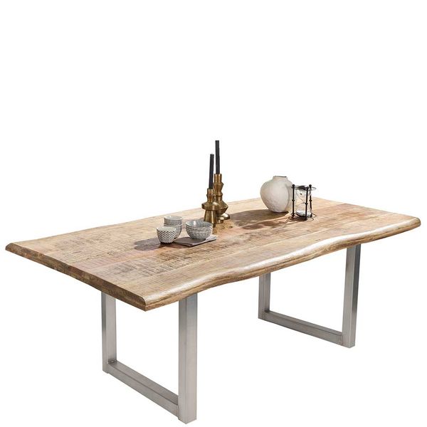 Baumkanten Esszimmertisch aus Mangobaum Massivholz und Stahl mehrere Größen günstig online kaufen