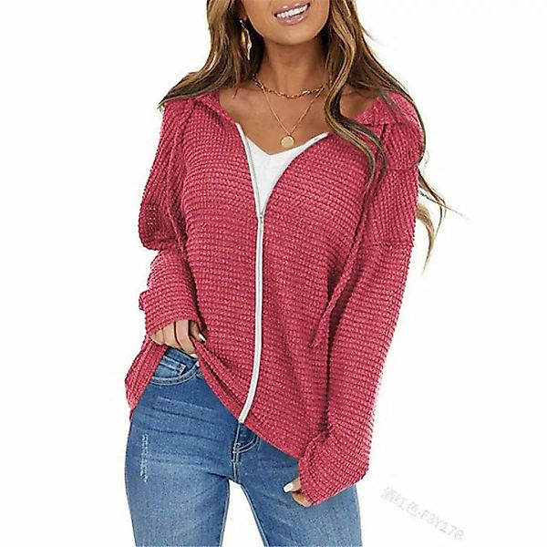 RUZU UG Sweatjacke Damen Jacke Kordelzug einfarbig mode lässig Strickjacke günstig online kaufen