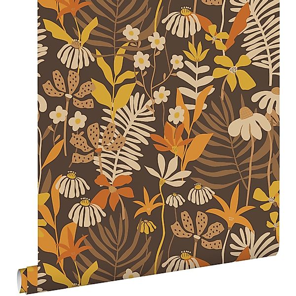 ESTAhome Tapete Tropische Blätter Und Blüten Braun Und Mehrfarbig 50 X 900 günstig online kaufen