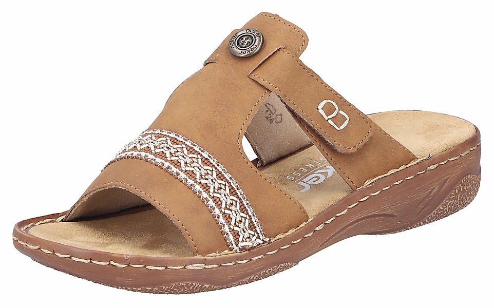 Rieker Pantolette Sommerschuh, Schlappen, Hausschuh, Urlaubschuh mit Klettv günstig online kaufen