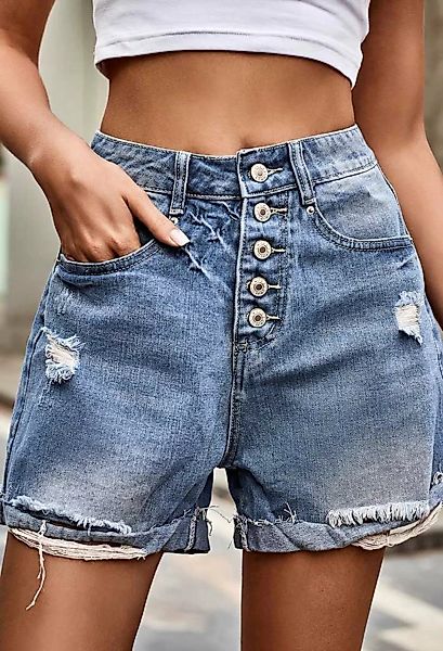 SEGUEN Jeansshorts Geknöpfte und zerrissene Shorts aus Denim (Freizeithosen günstig online kaufen