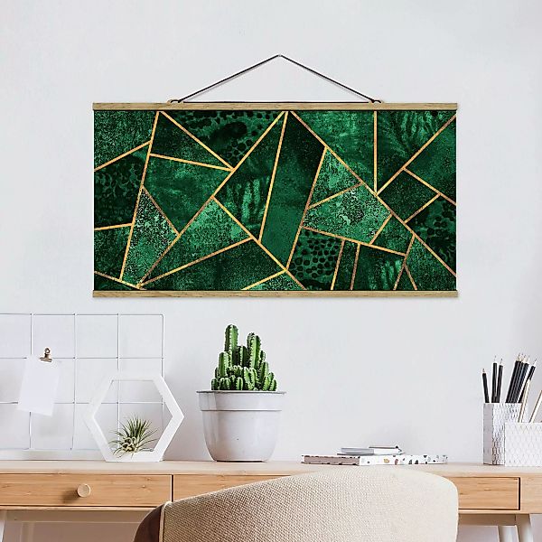 Stoffbild Abstrakt mit Posterleisten - Querformat Dunkler Smaragd mit Gold günstig online kaufen