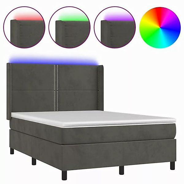 vidaXL Boxspringbett Boxspringbett mit Matratze LED Dunkelgrau 140x190 cm S günstig online kaufen