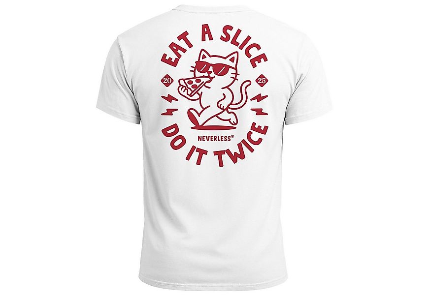 Neverless Print-Shirt Backprint T-Shirt Herren Pizza Katze Spruch– Rückendr günstig online kaufen