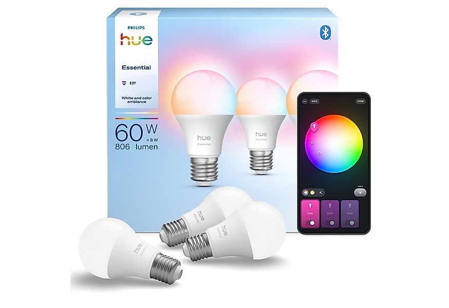 Philips Hue LED-Leuchtmittel Essential White & Color Ambiance smarte Lampe, günstig online kaufen