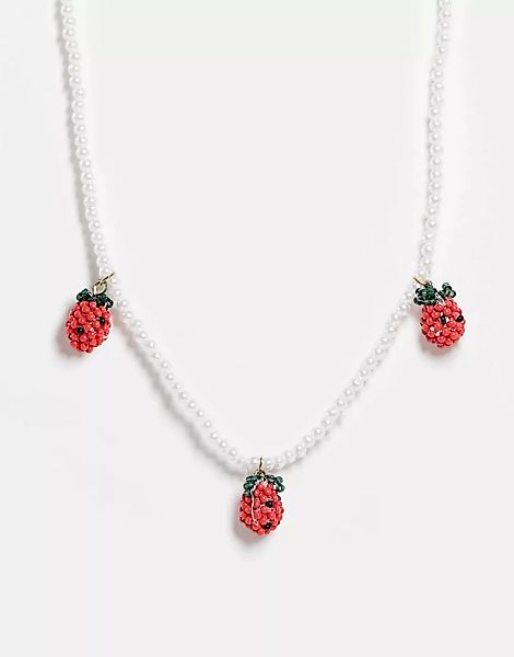 ASOS DESIGN – Halskette aus kleinen Kunstperlen mit Erdbeer-Perlenanhängern günstig online kaufen