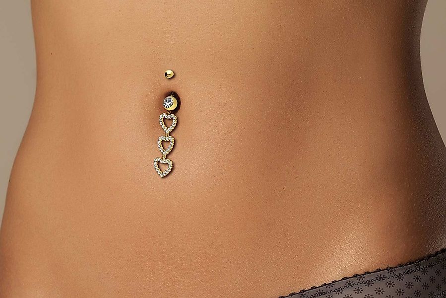 PIERCINGLINE Bauchnabelpiercing Chirurgenstahl Bananabell 3 KRISTALLHERZEN günstig online kaufen