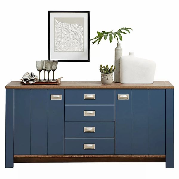 Sideboard 163 cm im modernen Landhausstil DEVON-36 in blau mit Eiche Nb., B günstig online kaufen