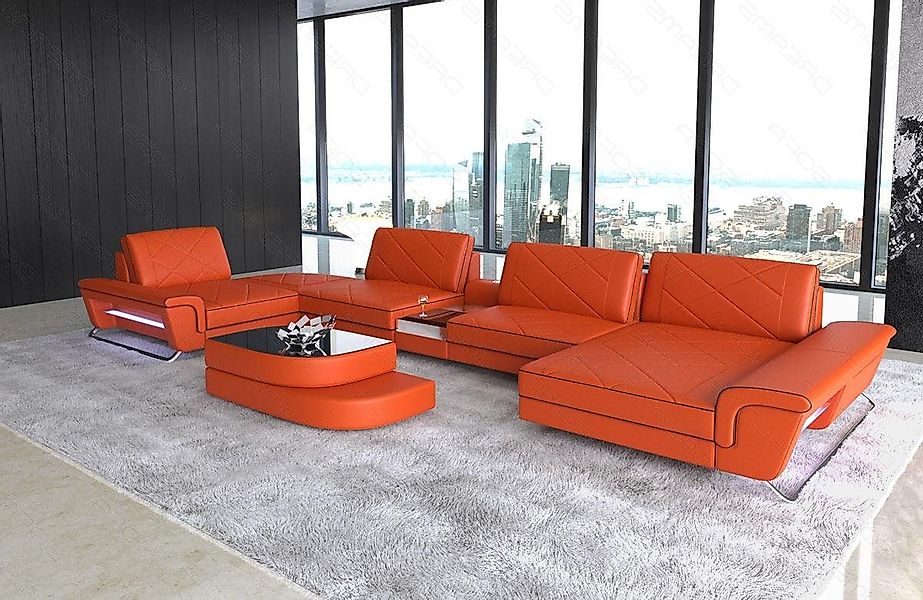 Sofa Dreams Wohnlandschaft Sofa Leder Bari U Form Ledersofa, Couch, mit LED günstig online kaufen