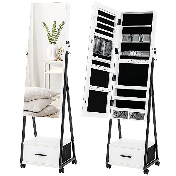 COSTWAY Schmuckschrank mit Spiegel, Schublade, stehend, günstig online kaufen