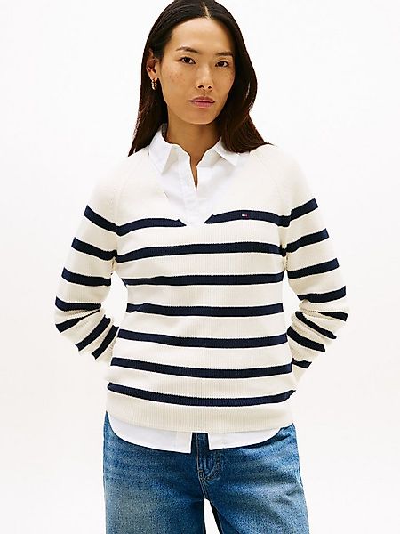 Tommy Hilfiger Strickpullover CO CARDI STITCH V-NK LS mit Logostickerei günstig online kaufen