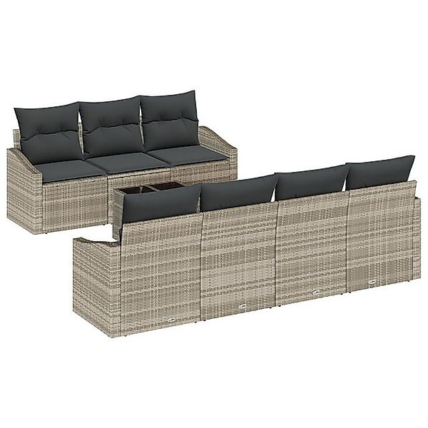 vidaXL Loungesofa 8-tlg. Garten-Sofagarnitur mit Kissen Hellgrau Poly Ratta günstig online kaufen