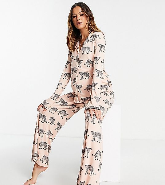 Missguided Maternity – Pyjama in Rosa mit Tierprints-Bunt günstig online kaufen