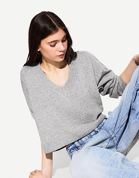 Bershka Pullover Mit V-Ausschnitt Cropped Damen Xs Grau günstig online kaufen