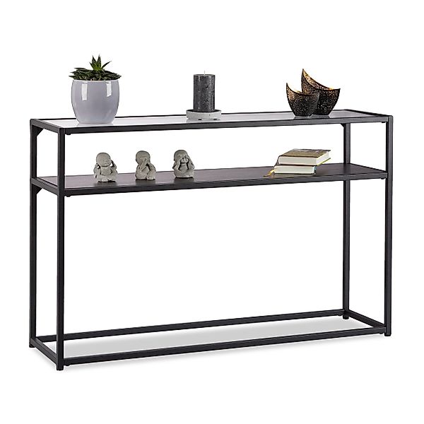 relaxdays Konsolentisch Schwarzer Konsolentisch mit Glasplatte günstig online kaufen