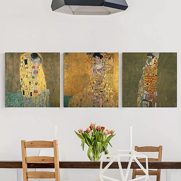 3-teiliges Leinwandbild Kunstdruck - Quadrat Gustav Klimt - Portraits günstig online kaufen