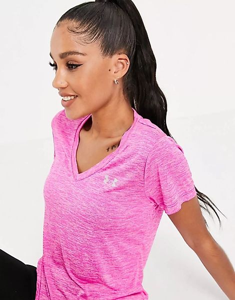 Under Armour Training Tech – Twist-T-Shirt mit V-Ausschnitt in Rosa günstig online kaufen