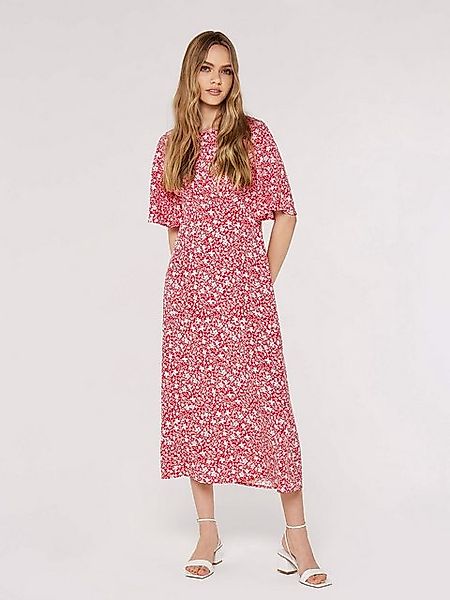 Apricot Druckkleid Vintage Blumen Midi-Kleid, mit Smokdetails günstig online kaufen