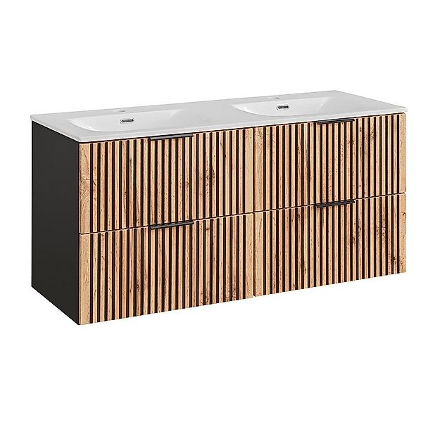 Lomadox Waschtisch XANTEN-56, 120 cm in anthrazit mit Eiche Nb. schwarz ger günstig online kaufen