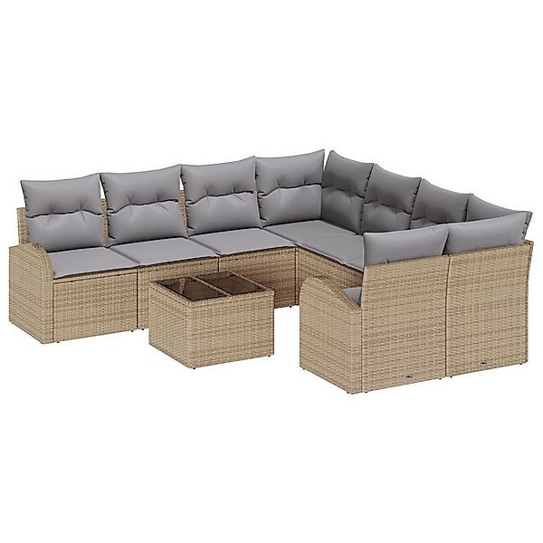 vidaXL Loungesofa 9-teilige Garten Sofa Set mit Kissen Beige Poly Rattan, 9 günstig online kaufen