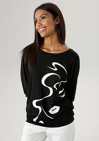 Aniston SELECTED Fledermausshirt mit abstraktem Gesichtsdruck günstig online kaufen