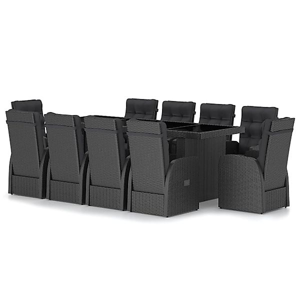 vidaXL 11-Tlg Garten-Essgruppe mit Kissen Poly Rattan Schwarz 3059351 günstig online kaufen