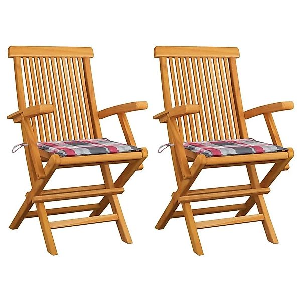 vidaXL Gartenstühle Rote Karomuster-Kissen 2 Stk Massivholz Teak 3062500 günstig online kaufen