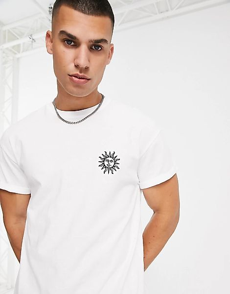 New Look – Weißes T-Shirt mit aufgestickter Sonne günstig online kaufen