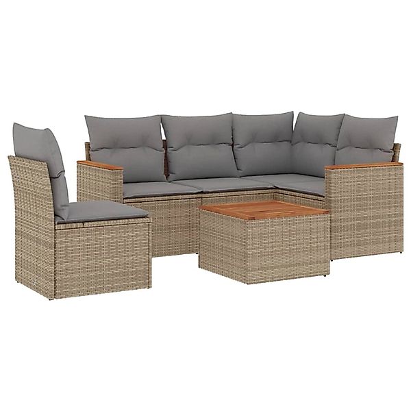 vidaXL 6-Tlg Garten-Sofagarnitur mit Kissen Beige Poly Rattan 3225982 günstig online kaufen