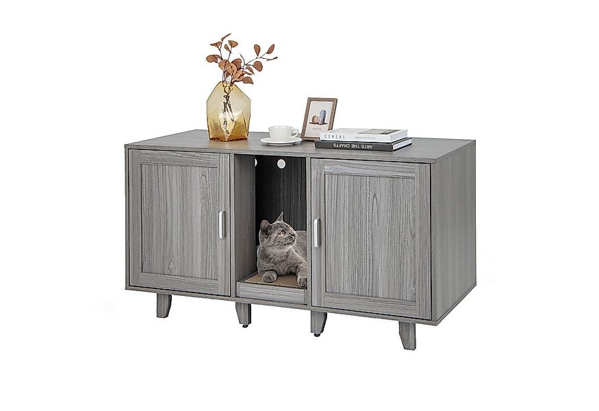 COSTWAY Tierhaus, Katzenklo Schrank, mit 2 Türen & Kratzbrett, 120 x 52 x 6 günstig online kaufen