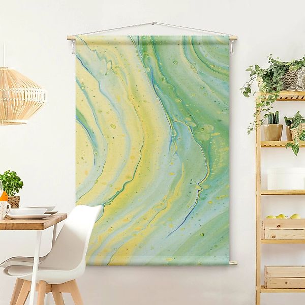 Wandteppich Abstrakte Marmorierung Gelbgrün günstig online kaufen