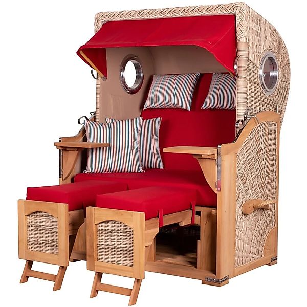 bene,iving Strandkorb Komplettset Ammersee Teak Bullauge PE Shell Modell 58 günstig online kaufen