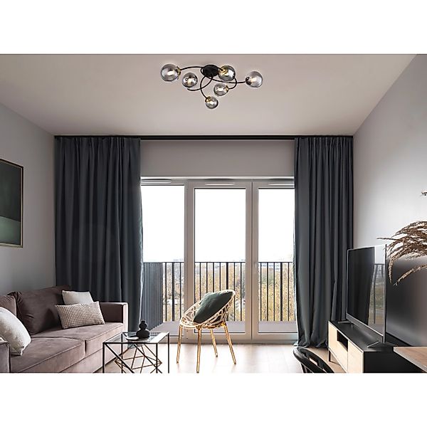 Globo Deckenleuchte Jorge 6-flammig Schwarz matt-Rauchfarben 520 x 450 x 17 günstig online kaufen
