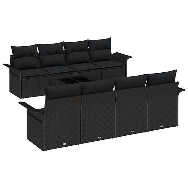 vidaXL Loungesofa 9-teiliges Garten-Sofa-Set mit Kissen Schwarz Poly-Rattan günstig online kaufen