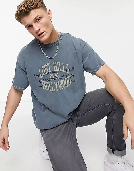 New Look – Oversize-T-Shirt mit Hollywood-Print in Blau günstig online kaufen