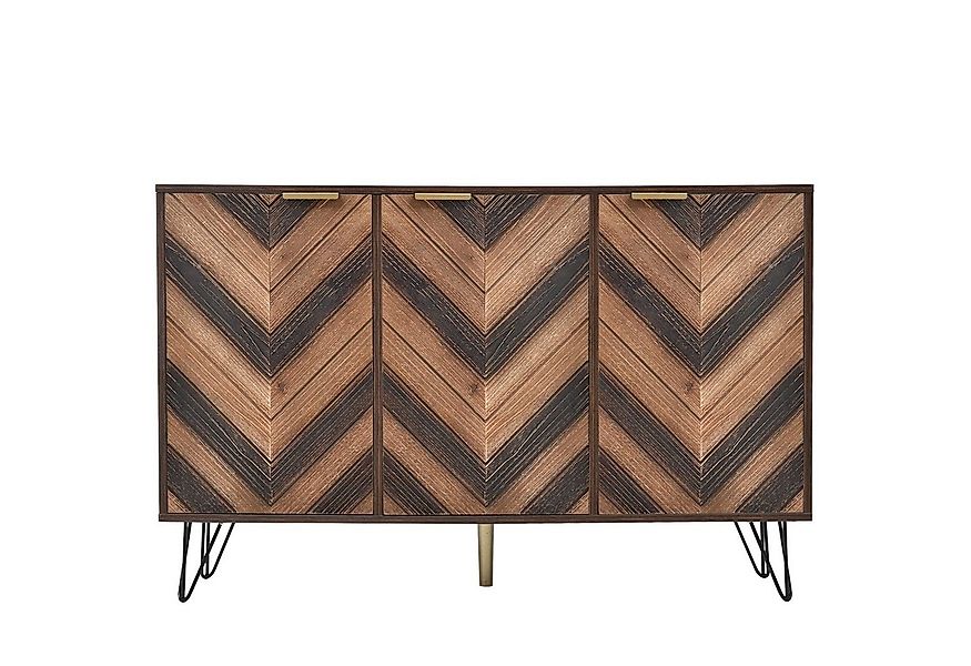 Merax Sideboard mit Fischgrätenmuster Dekor und Eisenfüße, Kommode mit 3 Tü günstig online kaufen