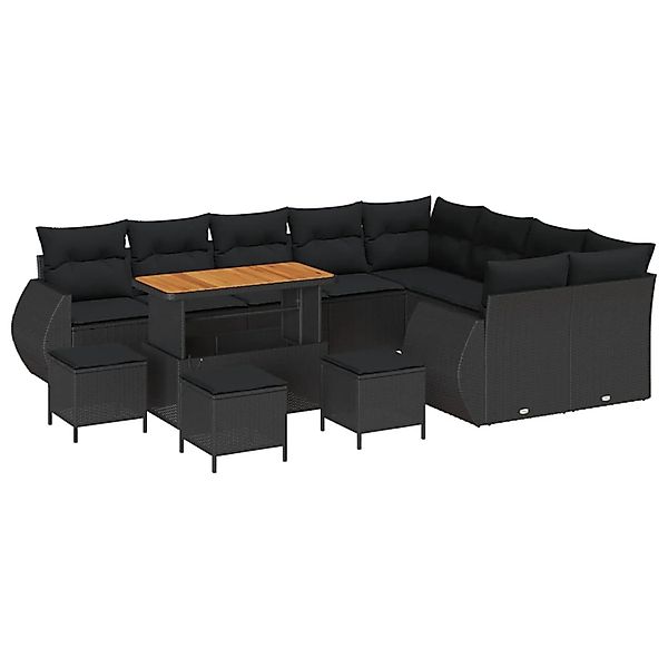 vidaXL Gartensofa-Set mit Kissen mit Kissen 13 Stk Schwarz Poly Rattan 3363 günstig online kaufen