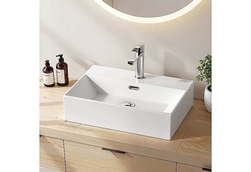 EMKE Aufsatzwaschbecken Keramik Waschtisch Eckiger Hängewaschbecken für Bad günstig online kaufen