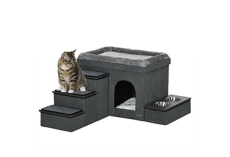 PawHut Tierbett Katzenhöhle Katzenhütte mit Treppe, Katzenhaus mit 2 Edelst günstig online kaufen