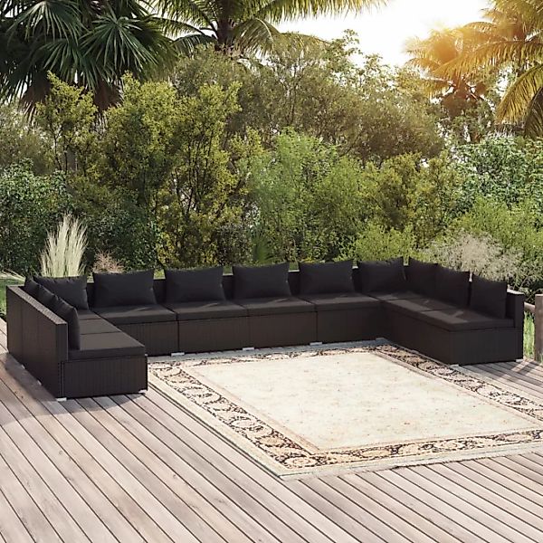 Vidaxl 10-tlg. Garten-lounge-set Mit Kissen Poly Rattan Schwarz günstig online kaufen