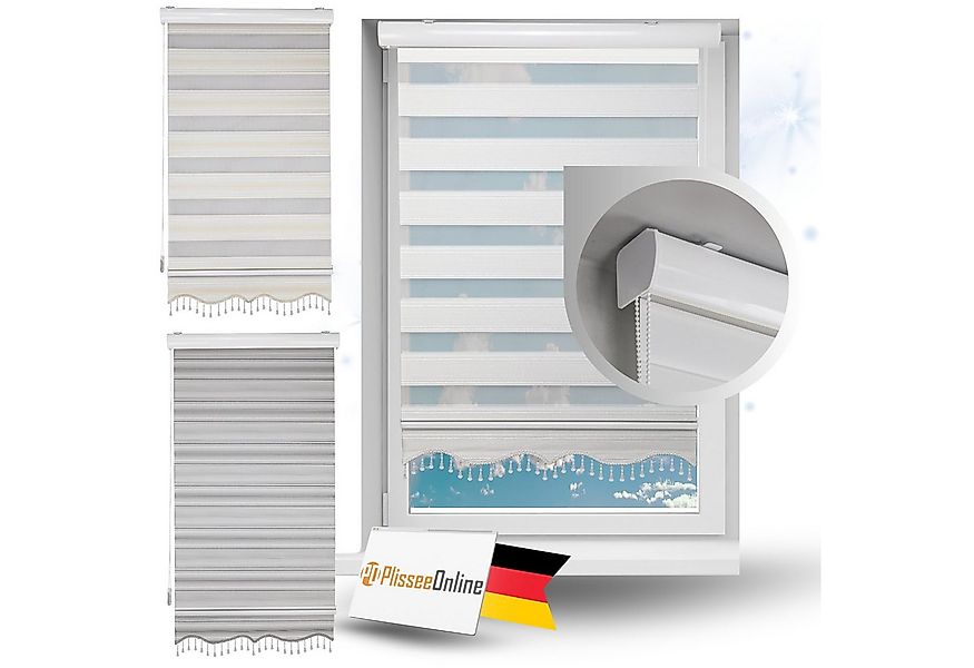 Doppelrollo Duorollo mit Kassette und Perlen in Weiß, Grau, Gold Höhe: 200 günstig online kaufen