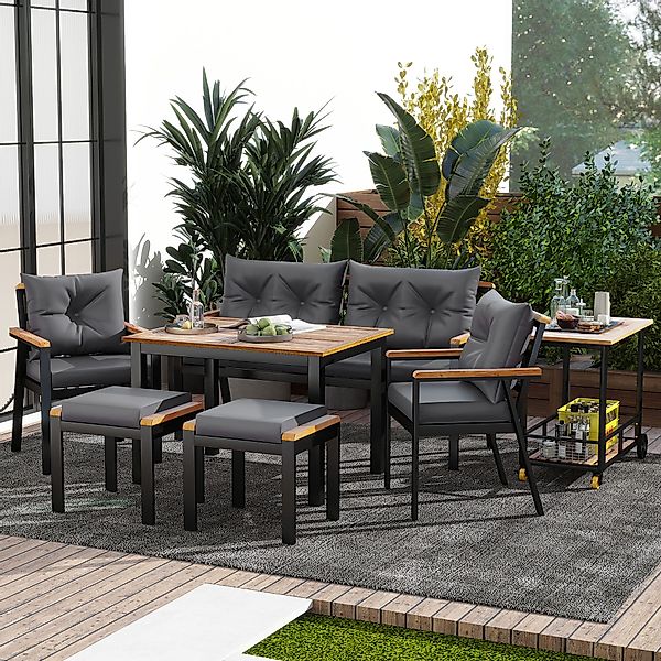 PXloue Gartenlounge-Set Garten-Esstisch-Set aus Akazienholz, 6-7 günstig online kaufen